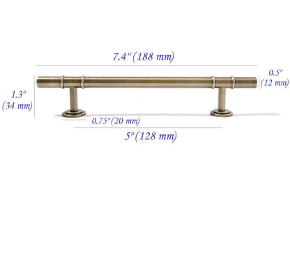 Antique Bronze Brass Cabinet T Bar Handles - 3.75" 5"