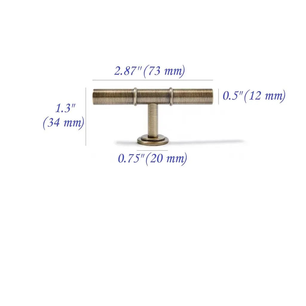 Antique Bronze Brass Cabinet T Bar Handles - 3.75" 5"