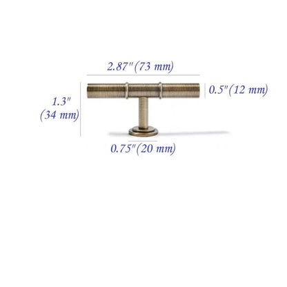 Antique Bronze Brass Cabinet T Bar Handles - 3.75" 5"