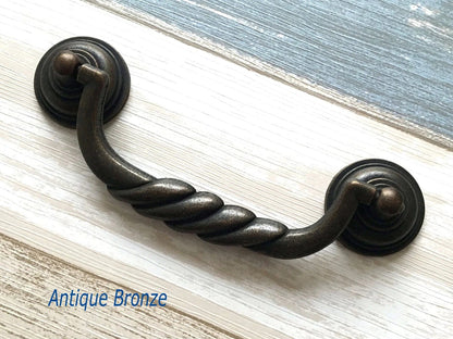 4.5" Antique Bronze Bail Drawer Pulls, Vintage Style,  Antique Pewter, Black