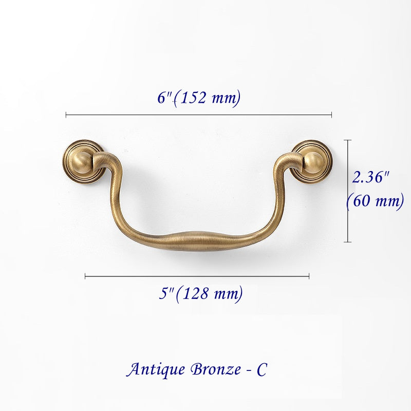 3.75" 5" Centers Brass Swan Neck Bail Pull 96 128 mm Holes | Lynns Hardware