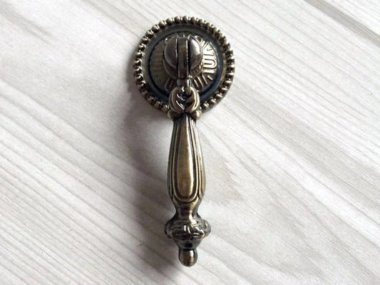 Antique Bronze Pendant Drawer Pull, Vintage Style Drop Knob
