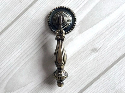 Antique Bronze Pendant Drawer Pull, Vintage Style Drop Knob