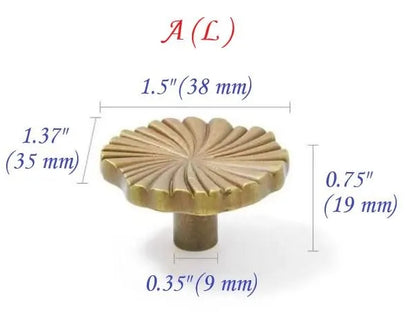 Brass Sunburst Half Circle Drawer Pulls w. Matching Knobs, Contemporary Kitchen Hardware