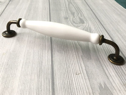 7.5" Kitchen Cabinet Pulls, Round Knobs, 192 mm Centers, Porcelain, White Bronze Chrome