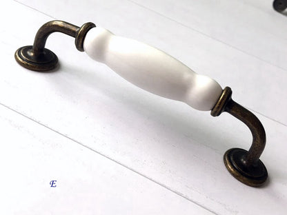 3" 3,75" 5" 6,25 7,5" Porzellan Schubladengriffe Griffe Weiß Antik Bronze Küchentürgriffe