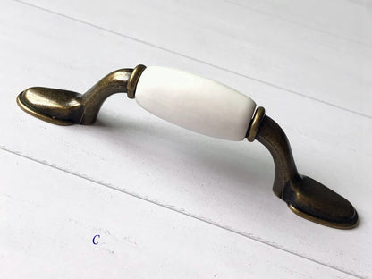 3" 3,75" 5" 6,25 7,5" Porzellan Schubladengriffe Griffe Weiß Antik Bronze Küchentürgriffe
