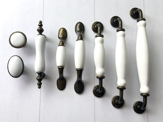 3" 3.75" 5" 6.25 7.5" Porcelain Drawer Pulls Handles White Antique Bronze Kitchen Door Handles