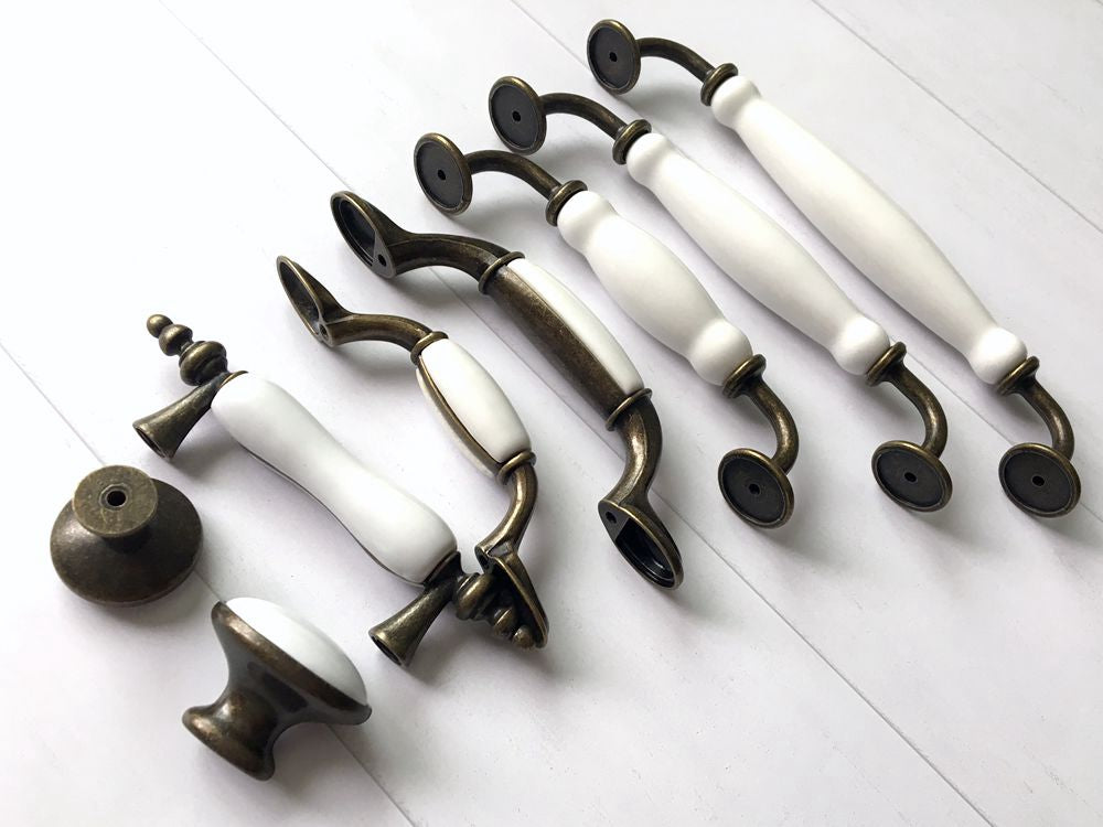 3" 3,75" 5" 6,25 7,5" Porzellan Schubladengriffe Griffe Weiß Antik Bronze Küchentürgriffe