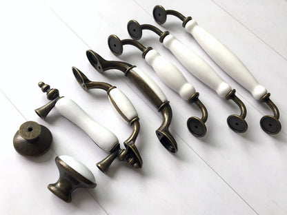 3" 3,75" 5" 6,25 7,5" Porzellan Schubladengriffe Griffe Weiß Antik Bronze Küchentürgriffe