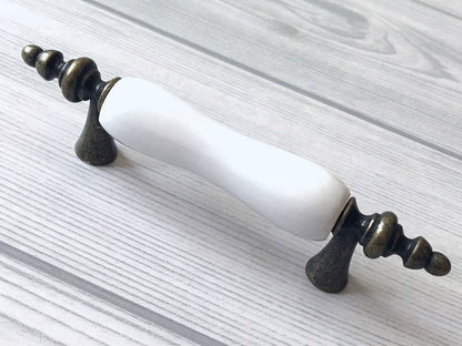 3" Centers Porcelain Cabinet Pull, Ceramic Drawer Handles 76 mm Holes