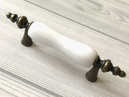 3" Centers Porcelain Cabinet Pull, Ceramic Drawer Handles 76 mm Holes