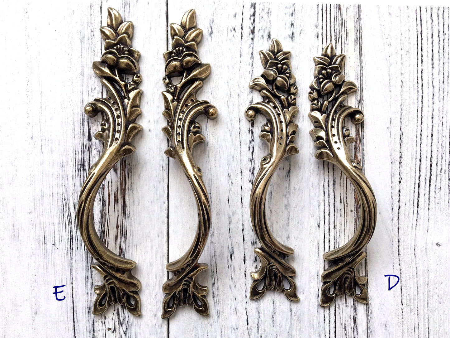 Antique Bronze Cabinet Door Handle, Leafy Drawer Pulls, French Provincial Vertical Hardware