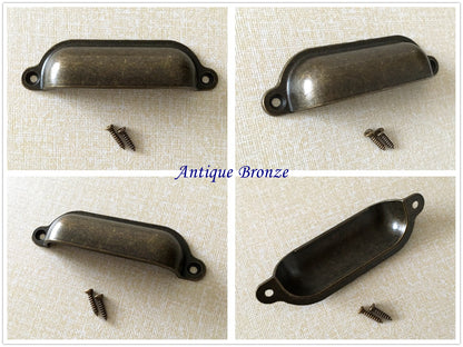 Cabinet Cup Pull Handle, 3.5" Center to Center, Front Screws, Multi Finishes