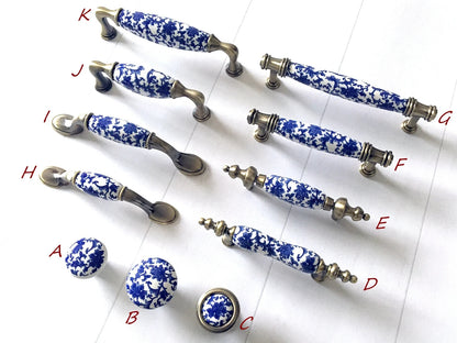 Poignées de tiroir en porcelaine bleu blanc, poignées de cuisine orientales, boutons chinoiserie