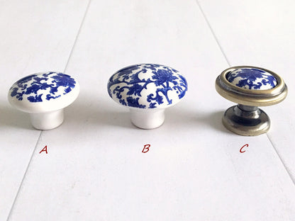 Poignées de tiroir en porcelaine bleu blanc, poignées de cuisine orientales, boutons chinoiserie