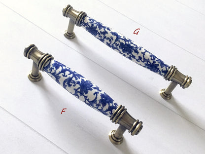 Poignées de tiroir en porcelaine bleu blanc, poignées de cuisine orientales, boutons chinoiserie