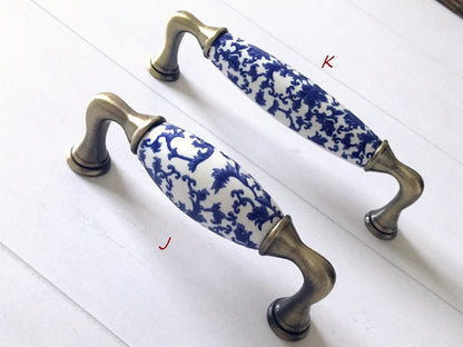 Poignées de tiroir en porcelaine bleu blanc, poignées de cuisine orientales, boutons chinoiserie