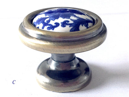 Poignées de tiroir en porcelaine bleu blanc, poignées de cuisine orientales, boutons chinoiserie