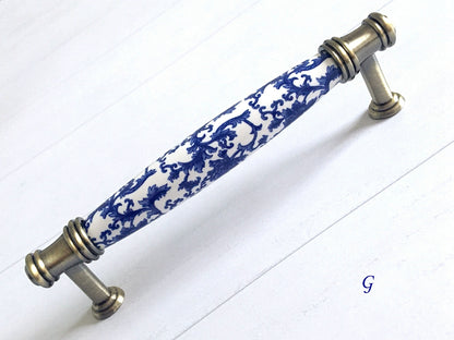 Poignées de tiroir en porcelaine bleu blanc, poignées de cuisine orientales, boutons chinoiserie