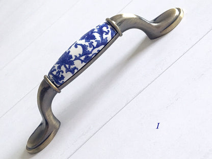 Poignées de tiroir en porcelaine bleu blanc, poignées de cuisine orientales, boutons chinoiserie