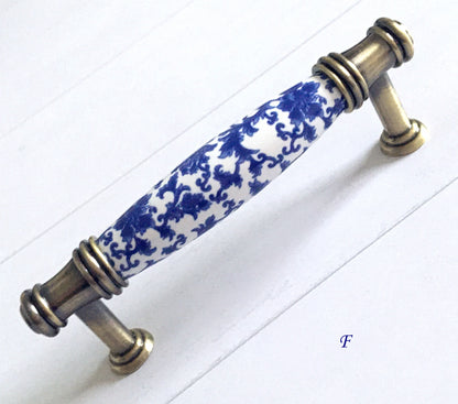 Poignées de tiroir en porcelaine bleu blanc, poignées de cuisine orientales, boutons chinoiserie