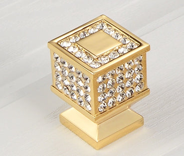 Rhinestone Drawer Knobs Square Polished Gold