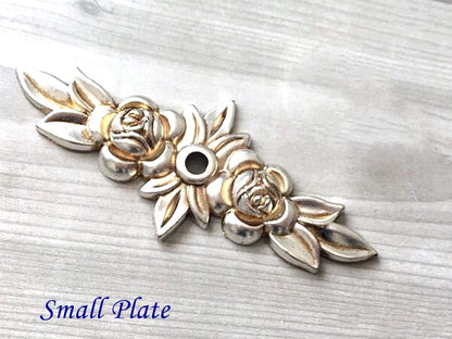 Drawer Knobs with Backplate, Shabby Chic, White Antique Silver