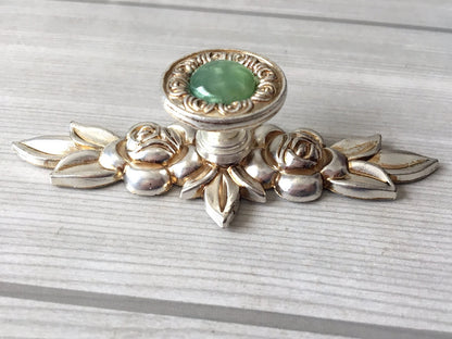 Shabby Chic Style Green Drawer Knobs with Antique Silver Backplate