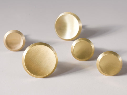 Brass Circle Knobs, Brushed Gold, Modern Kitchen Cabinet Hardware