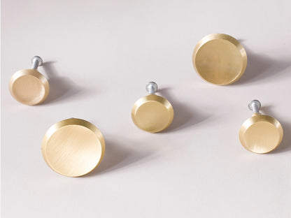 Brass Circle Knobs, Brushed Gold, Modern Kitchen Cabinet Hardware