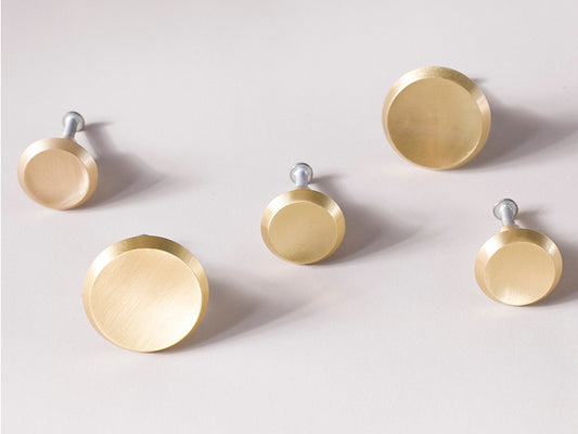 Brass Circle Knobs, Brushed Gold, Modern Kitchen Cabinet Hardware