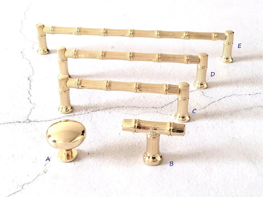 Set of gold cabinet bamboo handles with 96, 128 and 192 mm hole spacing