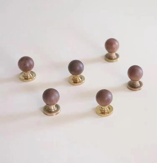 Spherical Walnut Ball Knobs with Brass base