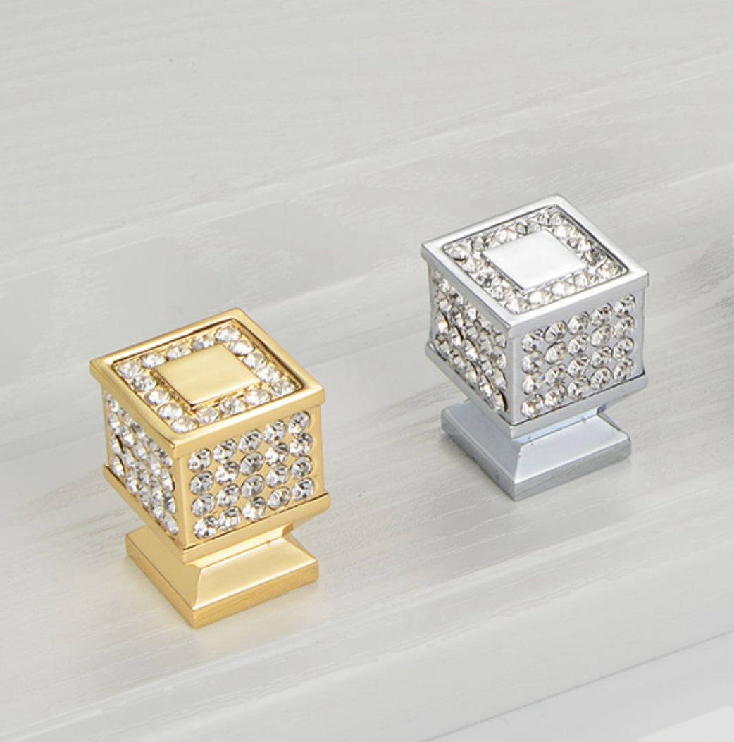 Square Kitchen Cabinet Knobs Crystal Polished Gold