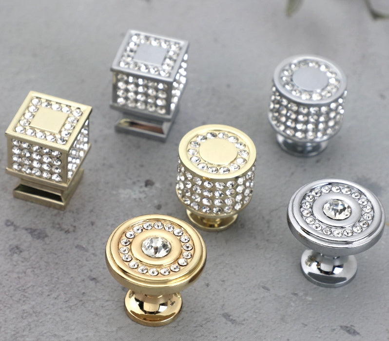 Square Kitchen Cabinet Knobs Crystal Polished Gold Chrome