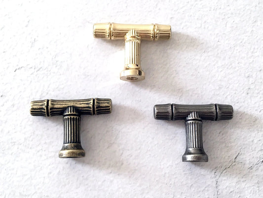 Bamboo Drawer Pulls T-shaped Knob Antique Bronze Gold Pewter | Lynns Hardware