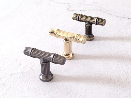 Bamboo Drawer Pulls T-shaped Knob Antique Bronze Gold Pewter | Lynns Hardware