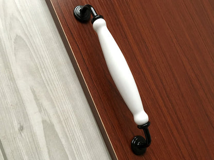7.5" Kitchen Cabinet Pulls, Round Knobs, 192 mm Centers, Porcelain, White Bronze Chrome