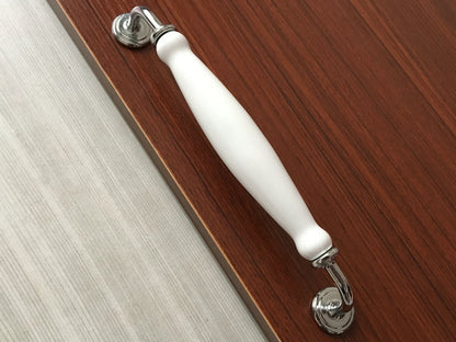 7.5" Kitchen Cabinet Pulls, Round Knobs, 192 mm Centers, Porcelain, White Bronze Chrome