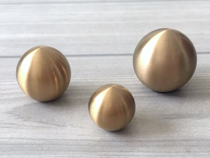 Brushed Gold Brass Ball Drawer Knobs - 0.55" to 1.2" Dia