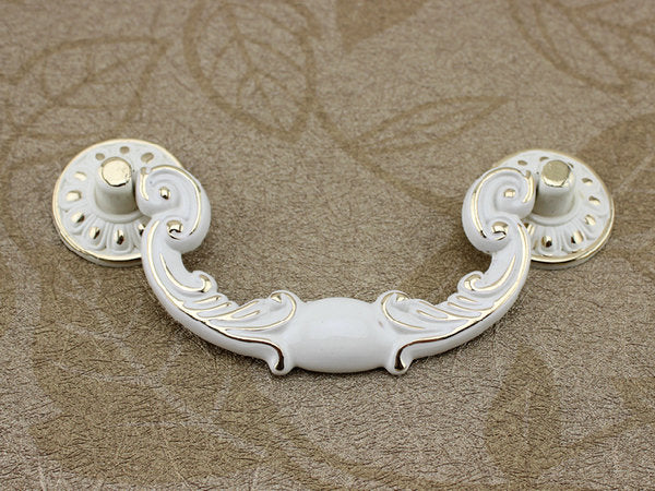 Shabby Chic Dresser Drawer Handle, Cabinet Swing Bail Pull, Creamy White Gold