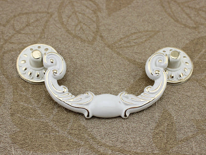 Shabby Chic Dresser Drawer Handle, Cabinet Swing Bail Pull, Creamy White Gold