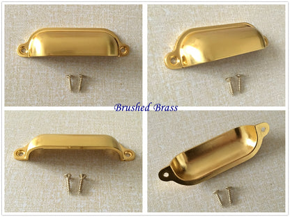 Cabinet Cup Pull Handle, 3.5" Center to Center, Front Screws, Multi Finishes