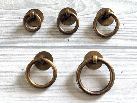 Dresser Pull Brass Ring Knob Antique Bronze Drop Drawer Knob Unlacquered