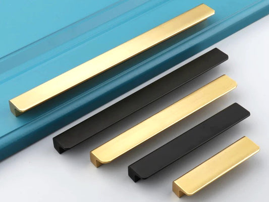 Gold Brass Cabinet Pull Handles, Black, Mid Century Modern, Kitchen Hardware