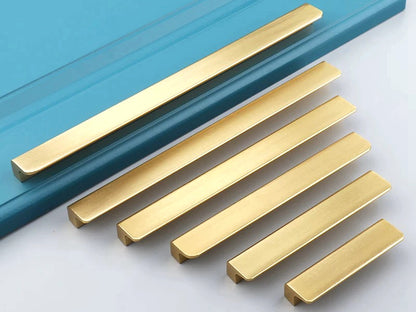 Gold Brass Cabinet Pull Handles, Black, Mid Century Modern, Kitchen Hardware