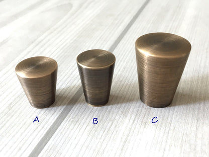 Tapered Brass Knob, Cone Drawer Pulls, Vintage Look Kitchen Hardware, Antique Bronze