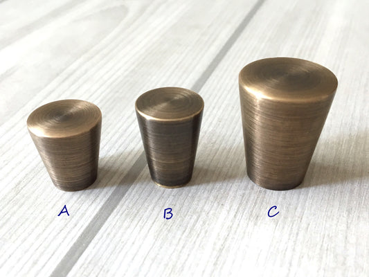 Tapered Brass Knob, Cone Drawer Pulls, Vintage Look Kitchen Hardware, Antique Bronze