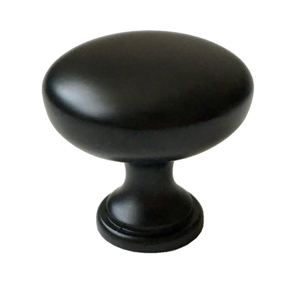 Black cabinet knob on a white background
